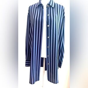 Anne Klein 100% Silk Striped Longline Tunic Blouse Size 6 Vintage